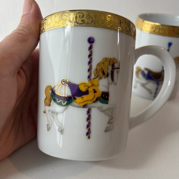 Royal Gallery Gold Buffet Carousel Set 2 China Coffee Cups Purple Blue Gold Rim - Picture 4 of 12